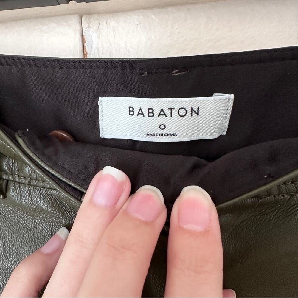 Babaton Aritzia Command Cropped Leather Green Pan… - image 4